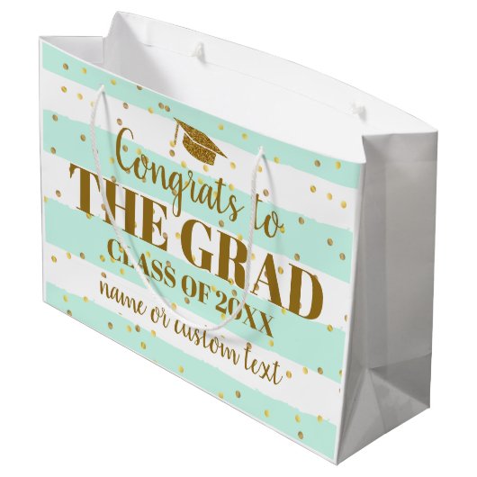 Abschluss Glückwunsch Grad Gold Glitzer Streifen Große Geschenktüte (Rückseite Schrägansicht)
