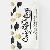 Abschluss Glückwunsch Grand Black Gold Ballon Cust Banner (Vertikal)