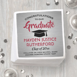 Abschluss Glückwunsch in Silber-Rot-Schwarz gebürs Serviette