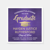 Abschluss-Glückwunsch Lila Gold und Weiß gebürstet Serviette (Vorderseite)