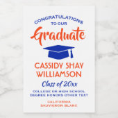 Abschluss Glückwunsch Moderne Orange und Blue Mini Weinetikett (Einzelnes Label)