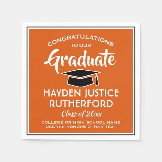 Abschluss Glückwunsch Moderne Orange Weiß und Schw Serviette (Vorderseite)