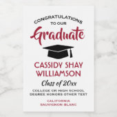 Abschluss Glückwunsch Moderne Rot-Weiß- und Schwar Weinetikett (Einzelnes Label)