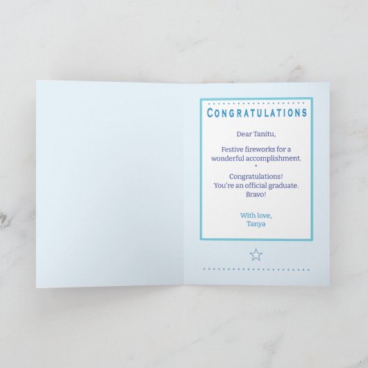 Abschluss Glückwunsch Name Firework anpassen Karte (Innenseite)
