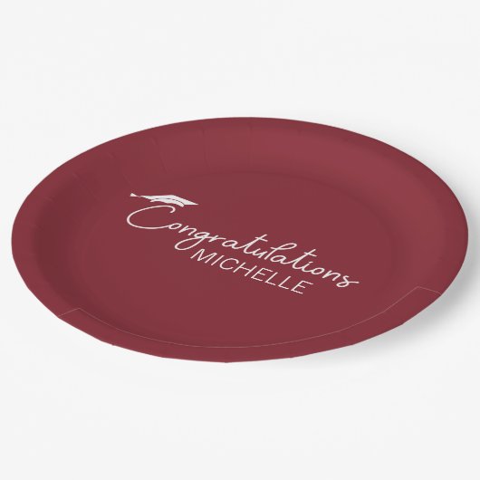 Abschluss Glückwunsch Red White Script Einfach Pappteller (Schrägansicht)