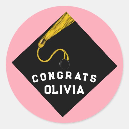 Abschluss Glückwunsch rosa Runder Aufkleber (Vorderseite)