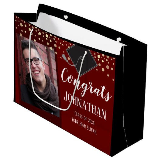 Abschluss Glückwunsch Zwei Foto große Geschenktasc Große Geschenktüte (Vorderseite Schrägansicht)