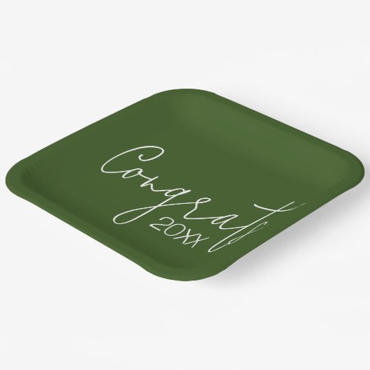 Abschluss-Glückwünsche auf grün Pappteller (Gewinkelt)