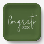 Abschluss-Glückwünsche auf grün Pappteller (Vorderseite)