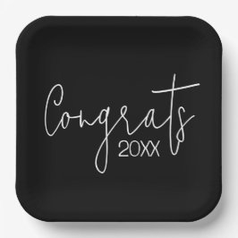 Abschluss-Glückwünsche auf schwarz Pappteller