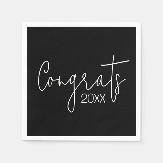Abschluss-Glückwünsche auf schwarz Serviette (Vorderseite)