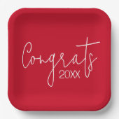 Abschluss-Glückwünsche in Rot Pappteller (Vorderseite)