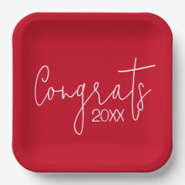 Abschluss-Glückwünsche in Rot Pappteller