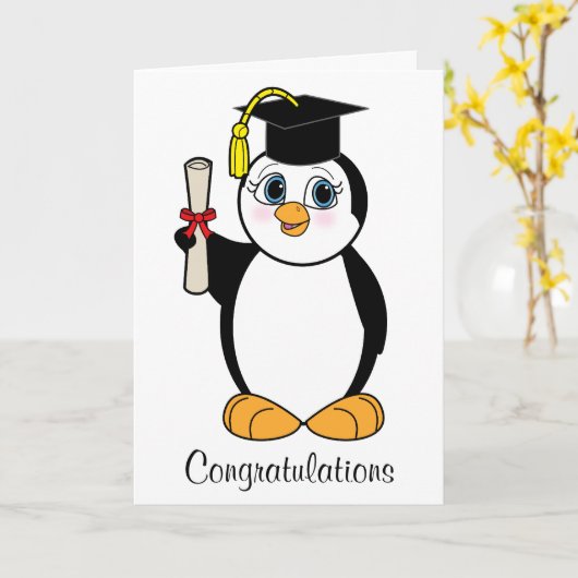 Abschluss-Glückwünsche mit Penguin Karte (Gelbe Blume)