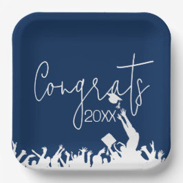 Abschluss-Glückwünsche mit weißen Kappen Pappteller