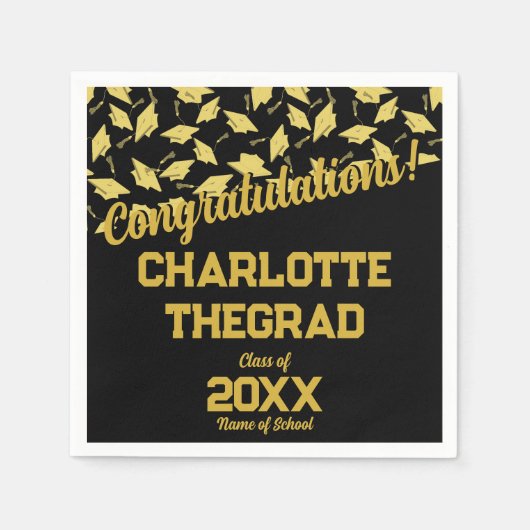 Abschluss Glückwünsche personalisieren Black Gold Serviette (Vorderseite)
