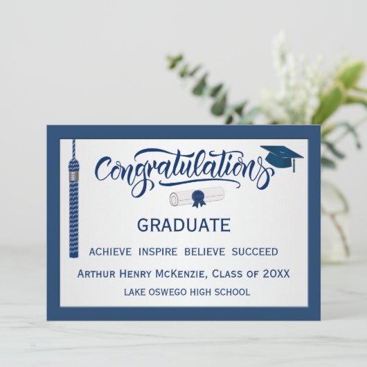 Abschluss Glückwünsche Tassel Blue Einladung (Stehend Vorderseite)