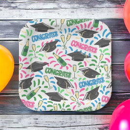 Abschluss Glückwunschs Champagne Confetti farbenfr Pappteller