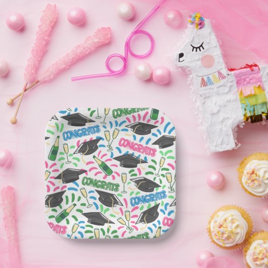 Abschluss Glückwunschs Champagne Confetti farbenfr Pappteller (Party)