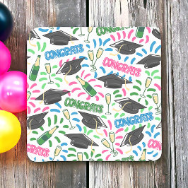 Abschluss Glückwunschs Champagne Confetti farbenfr Rechteckiger Pappuntersetzer