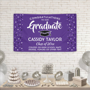 Abschluss Glückwunschs Confetti Lila Weiß & Schwar Banner