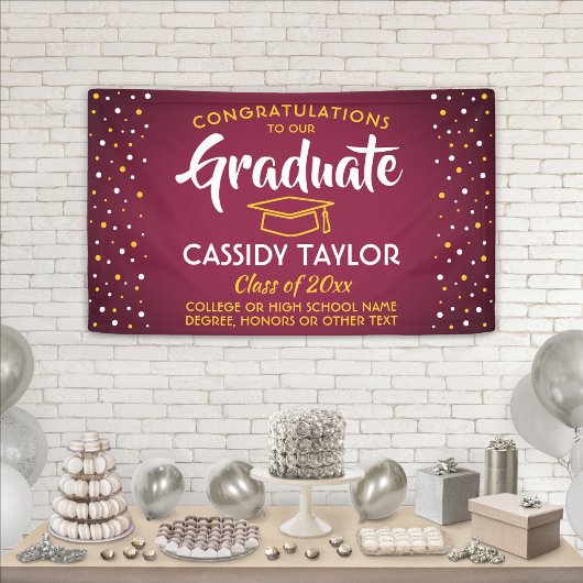 Abschluss Glückwunschs Confetti Maroon Gelb Banner