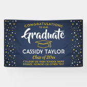 Abschluss Glückwunschs Confetti Navy Blue Gold Yel Banner (Horizontal)
