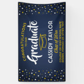 Abschluss Glückwunschs Confetti Navy Blue Gold Yel Banner (Vertikal)