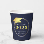 Abschluss Gold 2023 Navy Blue oder Custom Color Pappbecher (Vorderseite)
