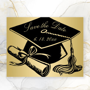 Abschluss Gold Black Cap Diploma Save the Date Ankündigung