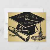 Abschluss Gold Black Cap Diploma Save the Date Ankündigung (Vorderseite)