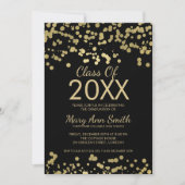 Abschluss Gold & Black Foil Confetti Glitzer Einladung (Vorderseite)