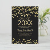 Abschluss Gold & Black Foil Confetti Glitzer Einladung (Stehend Vorderseite)