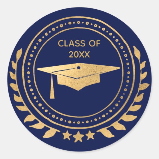Abschluss Gold Blue Grad Cap Classic Runder Aufkleber (Vorderseite)