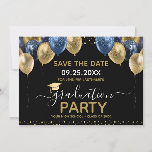 Abschluss Gold Blue Save the Date Einladung (Vorderseite)
