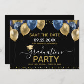 Abschluss Gold Blue Save the Date Einladung (Vorne/Hinten)