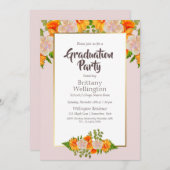 Abschluss Gold Blush Rosa Orangefarbenes Party Einladung (Vorne/Hinten)