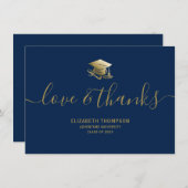 Abschluss Gold Cap Liebe & Dankeschön Script Blue Dankeskarte (Vorne/Hinten)