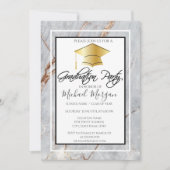 Abschluss Gold Cap Marmor Stone Graduation Party Einladung (Vorderseite)