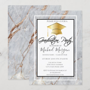 Abschluss Gold Cap Marmor Stone Graduation Party Einladung