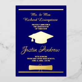 Abschluss Gold Foil Blue Announccard Folieneinladung