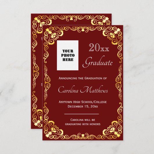 Abschluss Gold Frame Maroon Ankündigung (Vorne/Hinten)