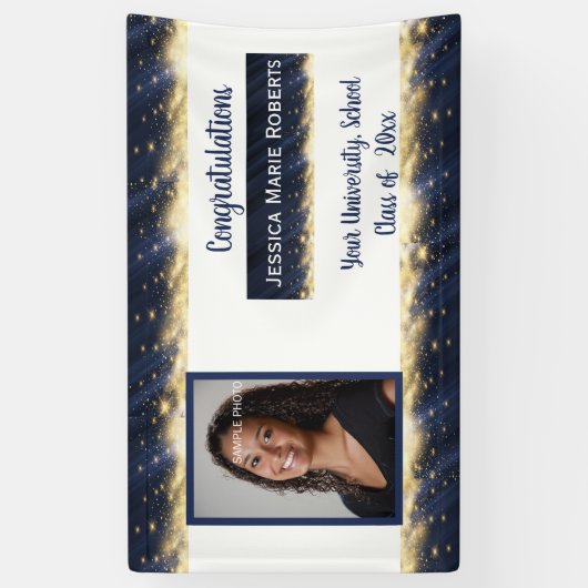 Abschluss Gold Glitzer auf Blue Custom Foto Banner (Vertikal)