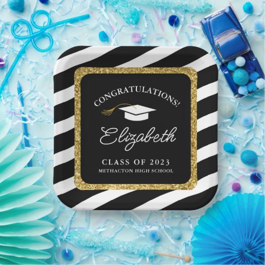 Abschluss Gold Glitzer Script Graduation Party Pappteller (Party)