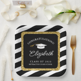 Abschluss Gold Glitzer Script Graduation Party Pappteller