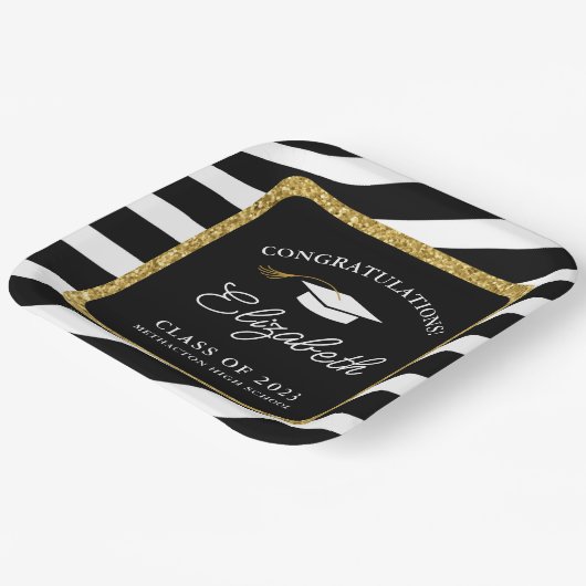 Abschluss Gold Glitzer Script Graduation Party Pappteller (Gewinkelt)