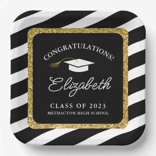 Abschluss Gold Glitzer Script Graduation Party Pappteller (Vorderseite)
