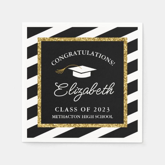 Abschluss Gold Glitzer Script Graduation Party Serviette (Vorderseite)
