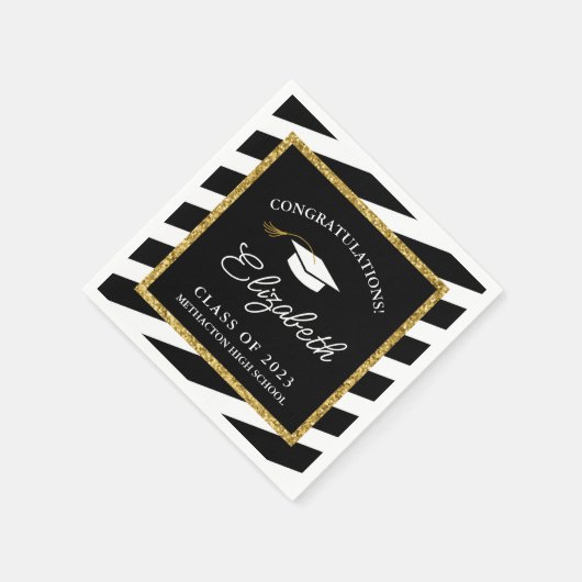 Abschluss Gold Glitzer Script Graduation Party Serviette (Ecke)