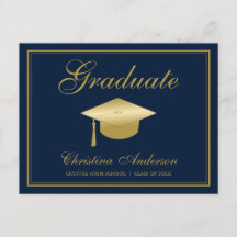Abschluss Gold Grad Cap & Script auf blauem Party